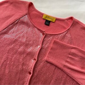 St. John Coral Wool Blend Sequin Knit Cardigan L 3/4 Sleeve Button Front